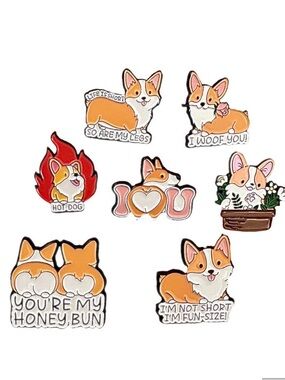 🧷BUNDLE OF 7! - CORGI DOG Themed Enamel Pins - Adorable!